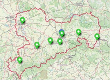Grün gekennzeichnet sind die regionalen Servicestellen BNE